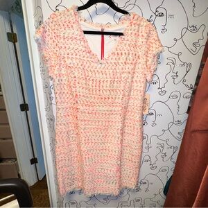 Nanette Lepore Pink and Cream Tweed V-Neck Mini Dress size 14